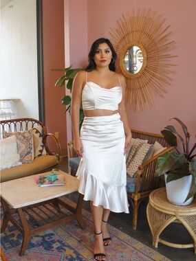 Dress Forum Ivory Satin Cowl Neck Crop Top
